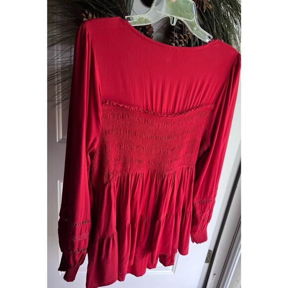 Not For Sale-Red Torrid Long sleeve Babydoll Lace Inset Smocked Square Neckline - Picture 9 of 15